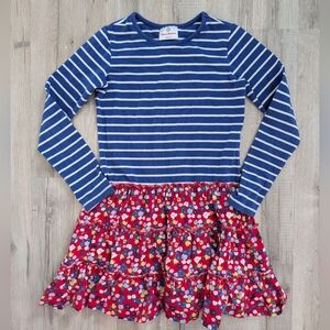 Hanna Andersson Blue Striped Dress with Floral Skirt, 8Y (V4)